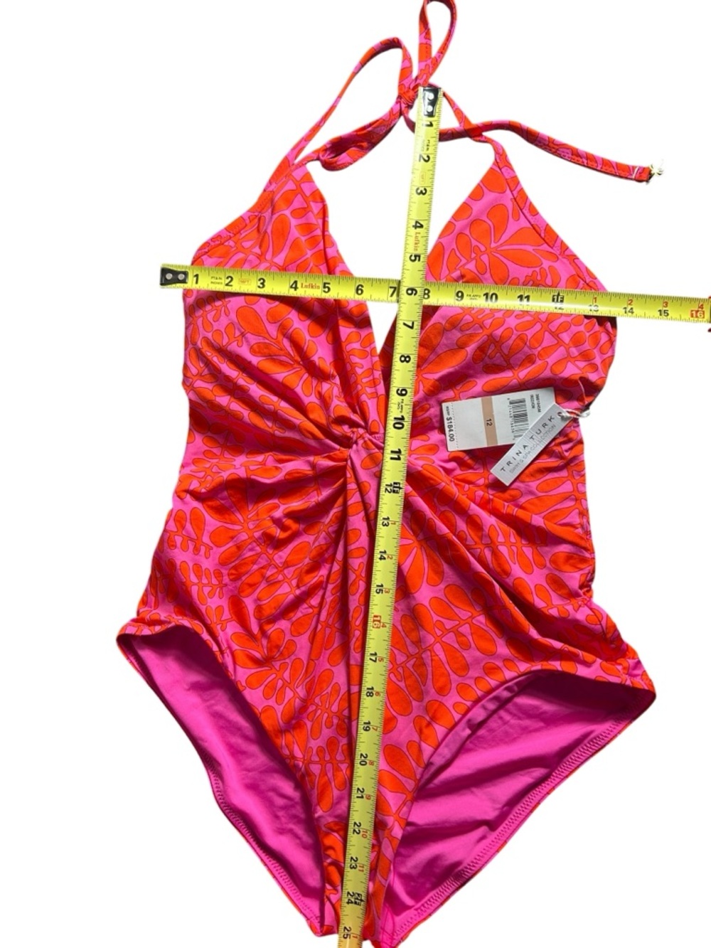 TRINA TURK pink orange Trellis plunge one piece swimsuit size 12 NWT - Picture 5 of 8